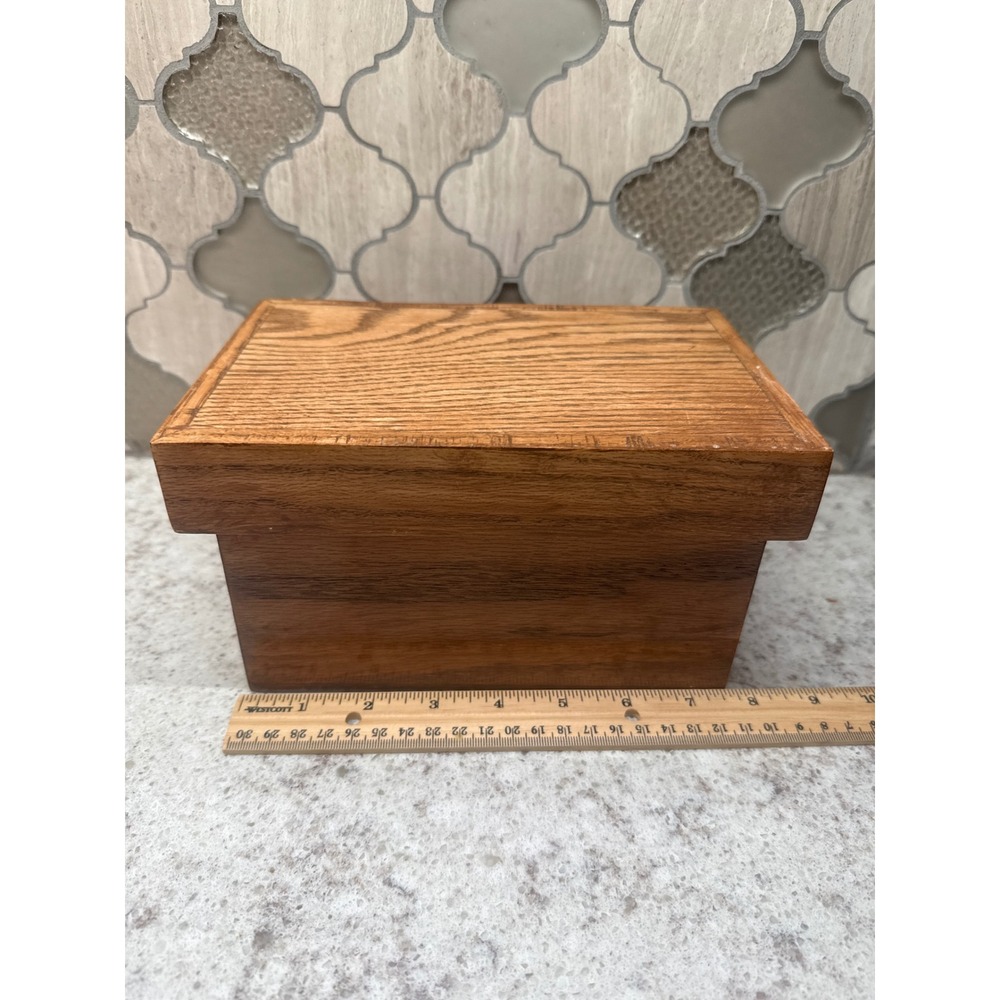 Vintage Handmade Solid Oak Wood Keepsake Box with Lid Rectangular Storage